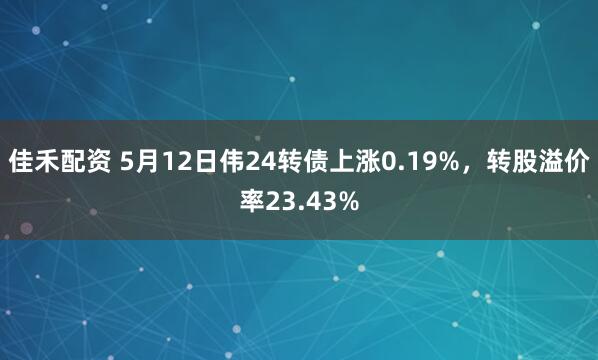 佳禾配资 5月12日伟24转债上涨0.19%，转股溢价率23.43%