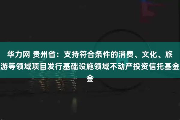 华力网 贵州省：支持符合条件的消费、文化、旅游等领域项目发行基础设施领域不动产投资信托基金